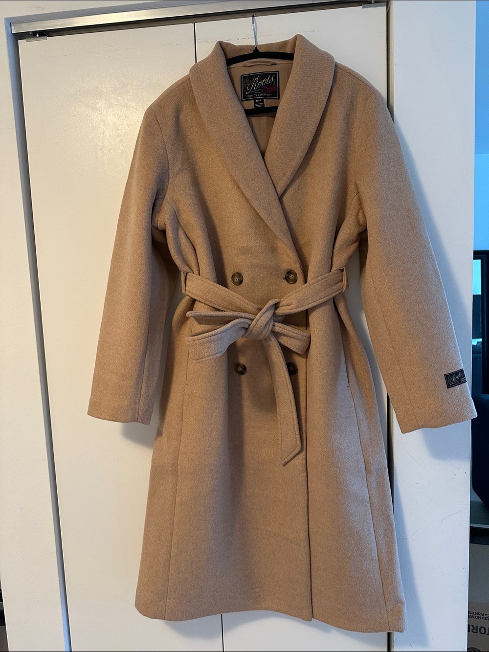 Roots Women's Double-Breasted Belted Wool-blend Coat - Camel/Tan